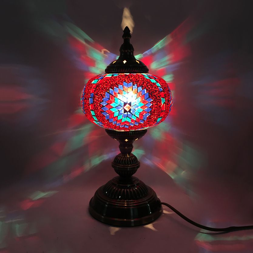 1 hoofdlampje slaapkamer lamp vintage bronzen taakverlichting met bolvormig rood/blauw/multi-kleuren glazen schaduw