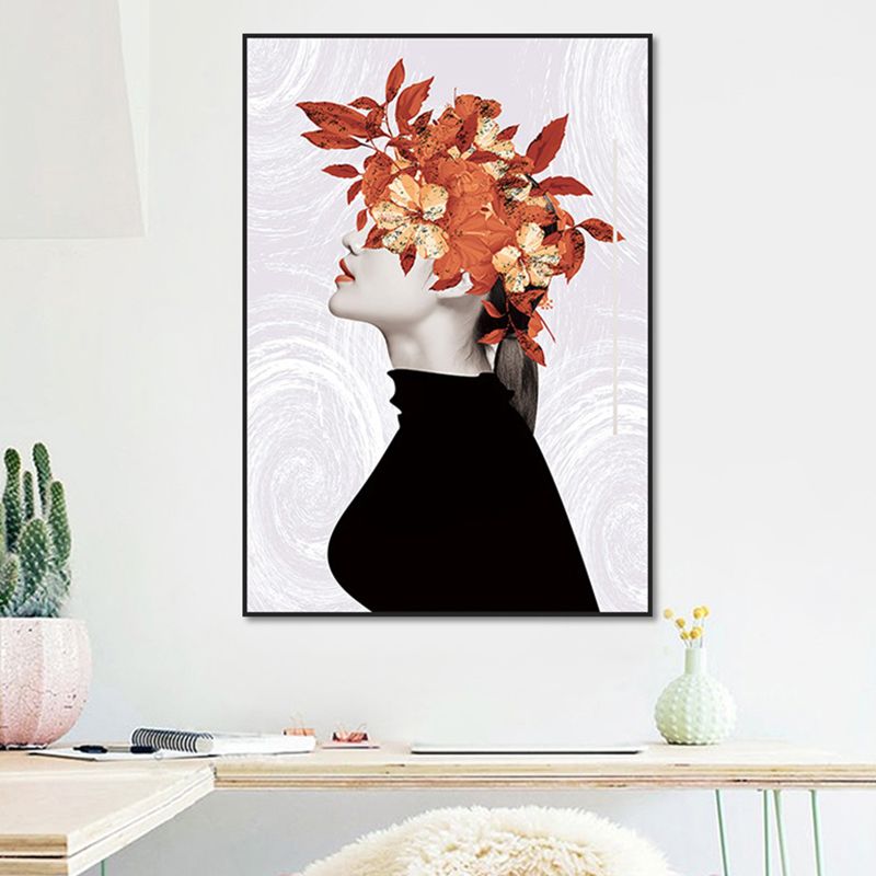 Elegant Woman Print Canvas Wall Art for Girls Bedroom, Pastel Color, Textured Design
