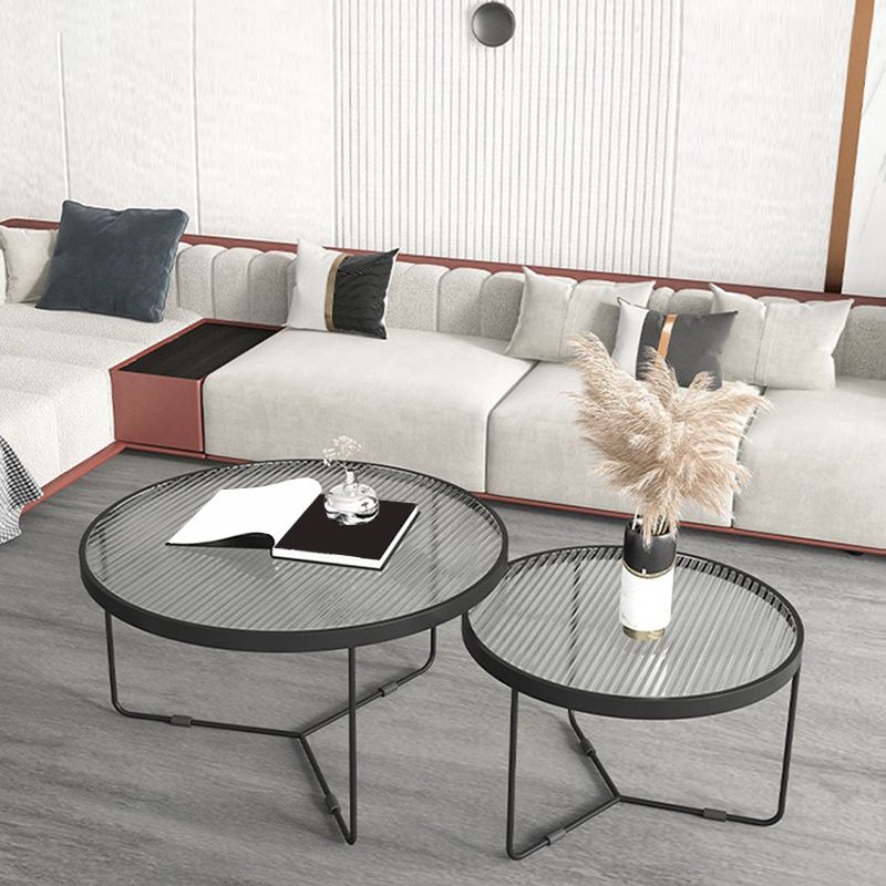 Glass Top Steel Coffee Table Round Minimalist Coffee Table for Living Room