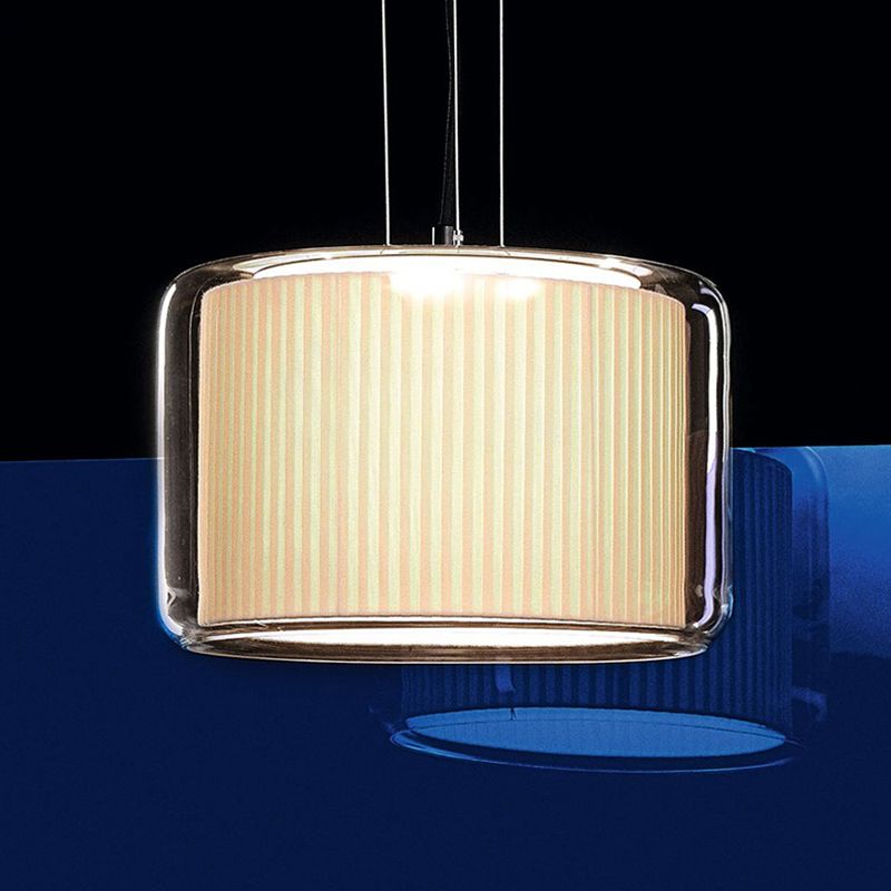 Gecolliceerde stoftrommel hanglamp Modern 1 licht beige slinger licht met exterieur transparante glazen schaduw