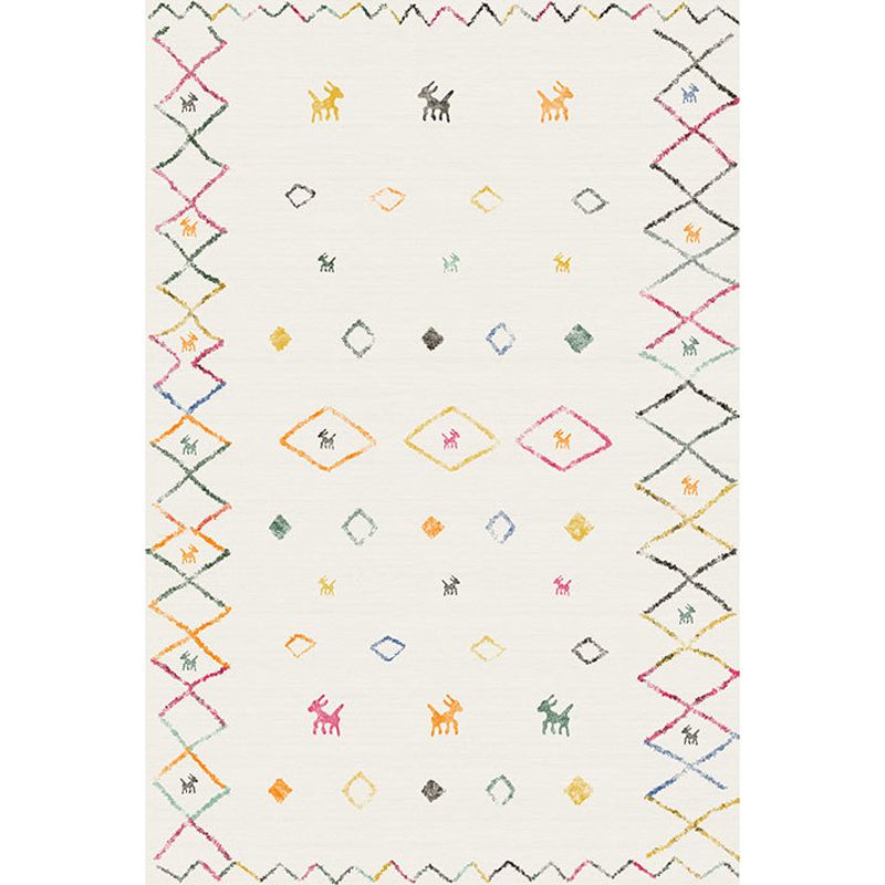 Bohemian Tribal Pattern Rug Light Yellow and Beige Polyester Rug Non-Slip Backing Washable Pet Friendly Carpet for Home