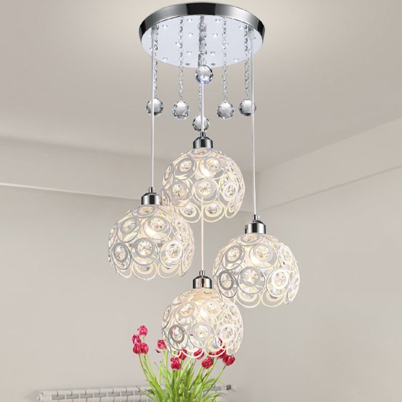 Lampe à chute de salle à manger à 3 têtes de lumière multi-pendentif moderne avec une teinte cristalline mondiale