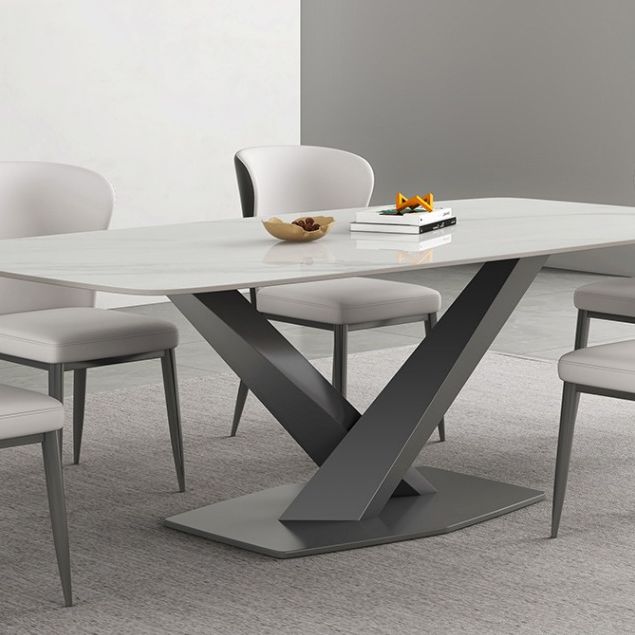 Industrial Style Rectangle Table Sintered Stone Dining Table with Metal Legs for Home