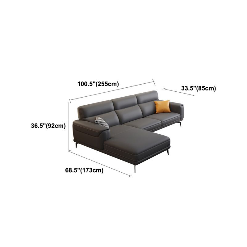 Modern Tufted Tight Back Genuine Leather Sectionals, 36" Sectional Sofa in Kingston Gray