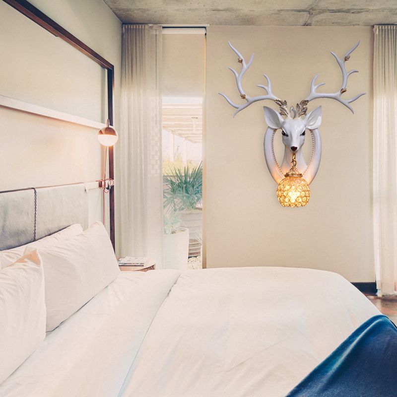 Lightfture a parete cupola tradizionale metallo e cristallo 1 luce sconde marrone chiaro/bianco con decorazione di cervi