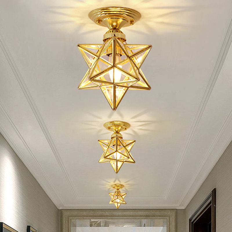 Glass Star Semi Flush Mounting Iluminación Vintage Aisle Techo de techo de montaje de montaje en oro