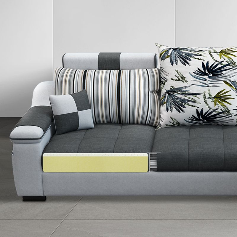 Dark Gray Pillow Top Arm Sectional Upholstered Cushions Back Sofa and Chaise