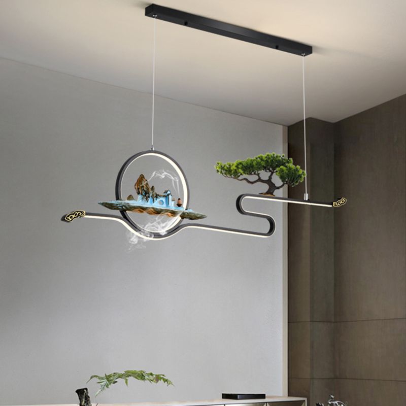 Luces de isla de forma lineal Luces de estilo contemporáneo Metal Dos accesorios de iluminación colgante