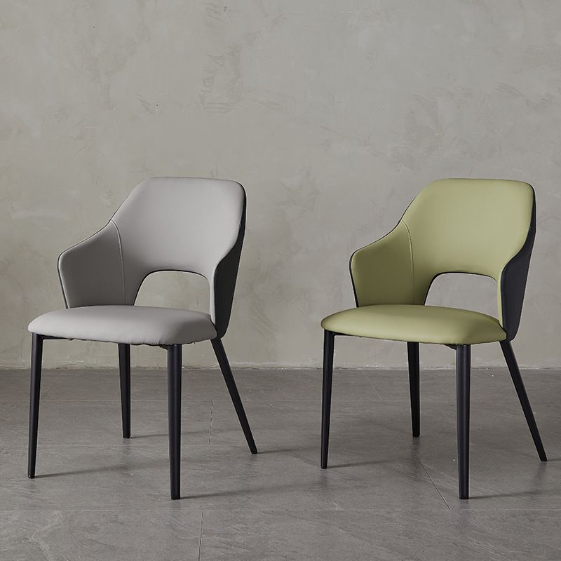 Contemporary Faux Leather Dining Chairs Black Legs Arm Chair