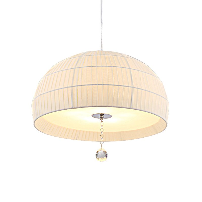 Semi Sphere Fabric Chandelier Minimal 5-Light White Hanging Ceiling Light with Dropped Crystal Ball