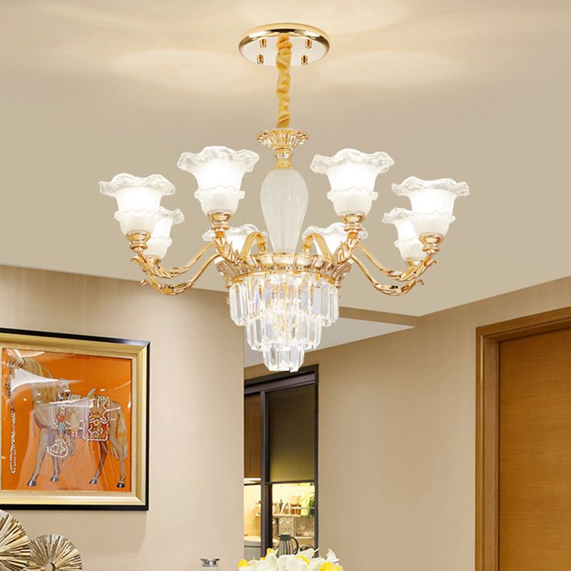 Bloesem woonkamer hanger lamp modernisme matglas 8 bollen goud kristal kroonluchter