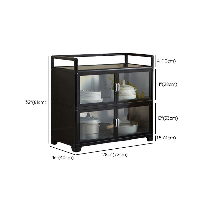 Contemporary Black Metal Sideboard Glass Doors Buffet Table for Living