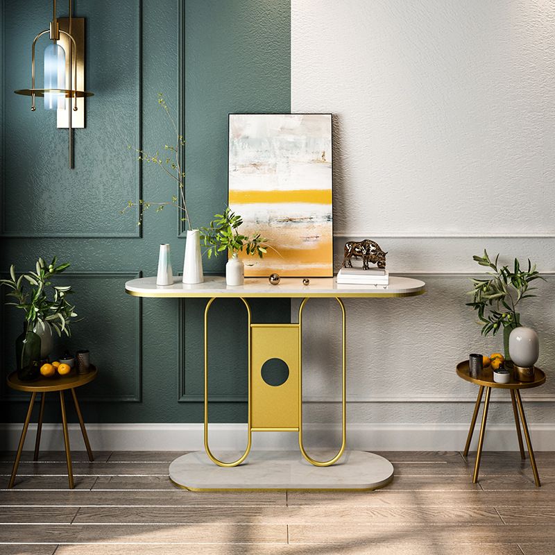 Glam Marble Oval Console Table Gold Frame Console Sofa Table for Hall