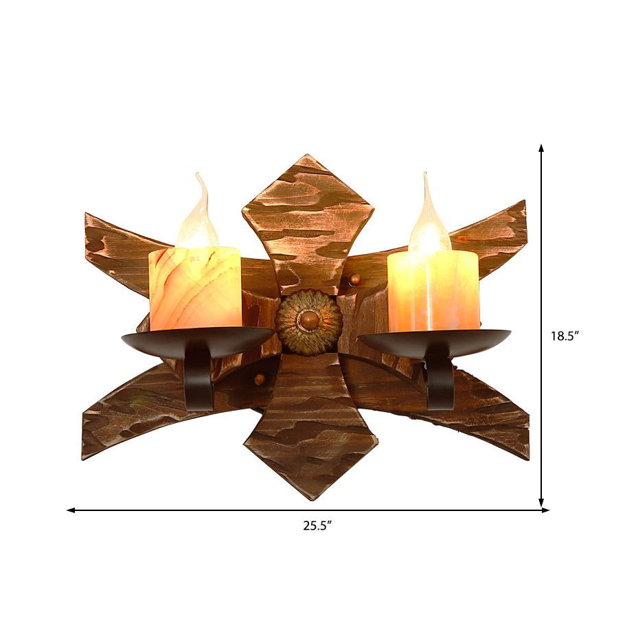 Iluminación de pared de vela/linterna negra estilo vintage de vidrio transparente/lámpara de aplastamiento de interiores de 2 luces con placa trasera de madera