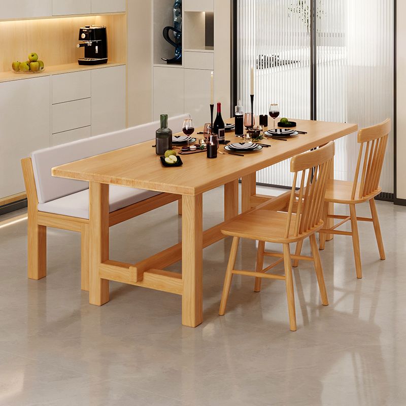 Trestle Dining Table Set 1/4 Pcs Rectangle Dining Table and Chairs in Natural