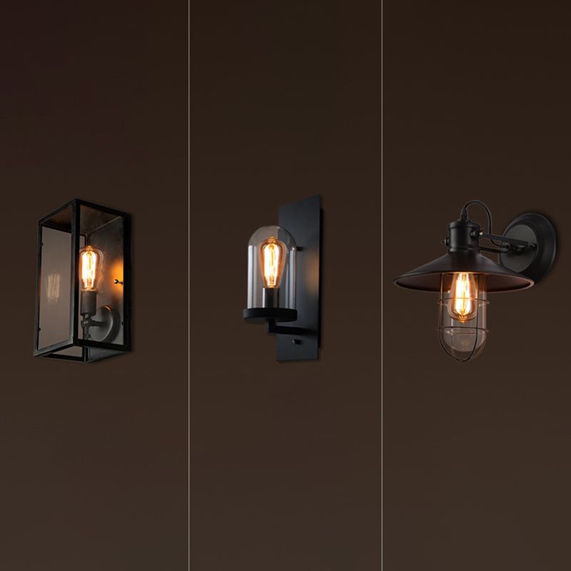 Clear Glass Industrial Style Leuchte 1-Licht schwarzer Wand Licht für den Flur