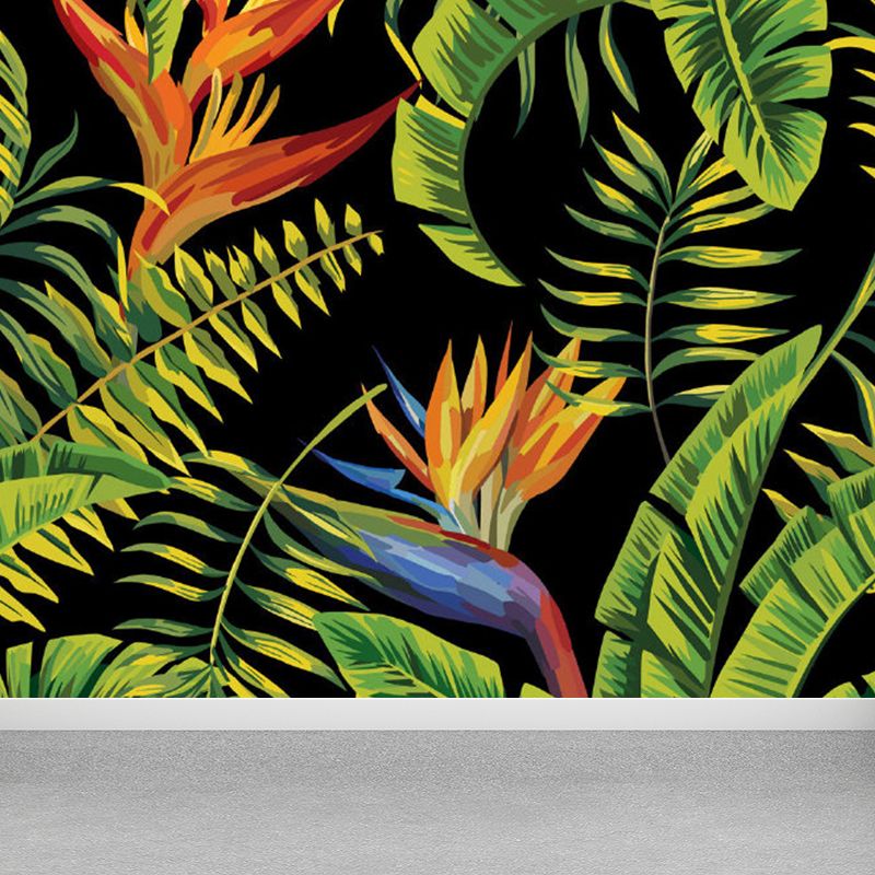 Stain Resistant Leaves Pattern Mural Non-Woven Modern Wall Decor for Girls Bedroom