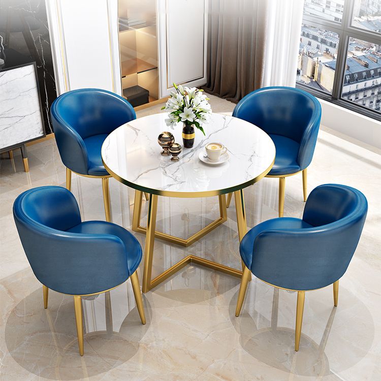 Glam Wood Top Dining Table Round Tabletop with Iron Double Pedestal Base