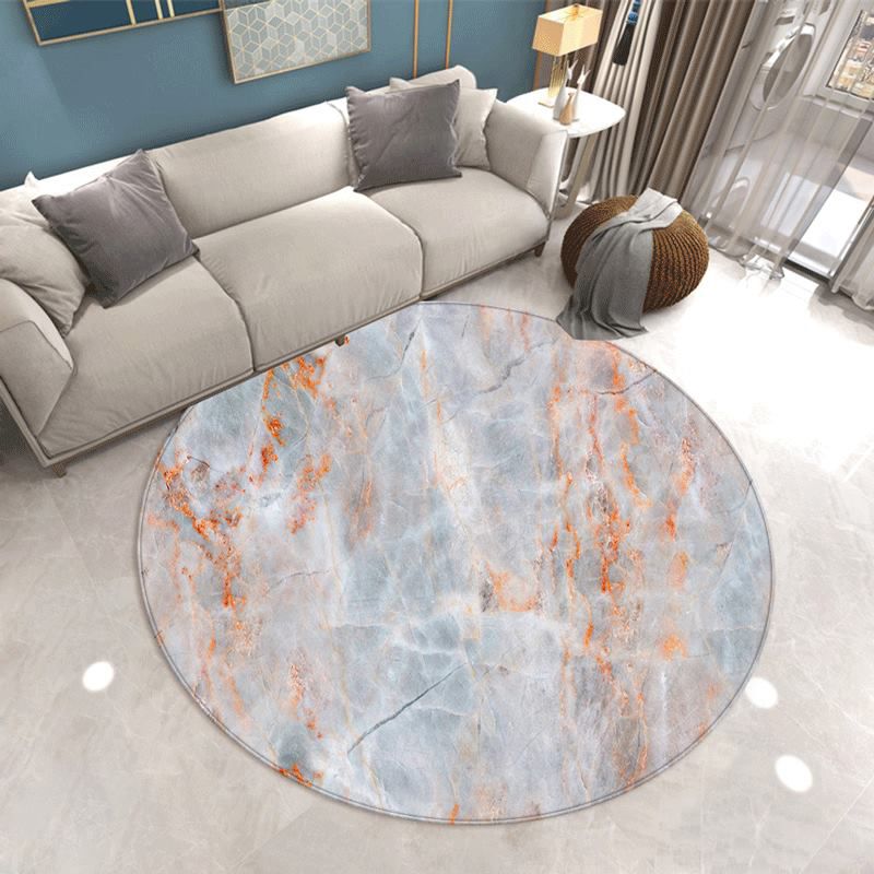 Round Gorgeous Carpet Simple Marble Print Indoor Rug Polyester Stain Resistant Carpet for Home Decor