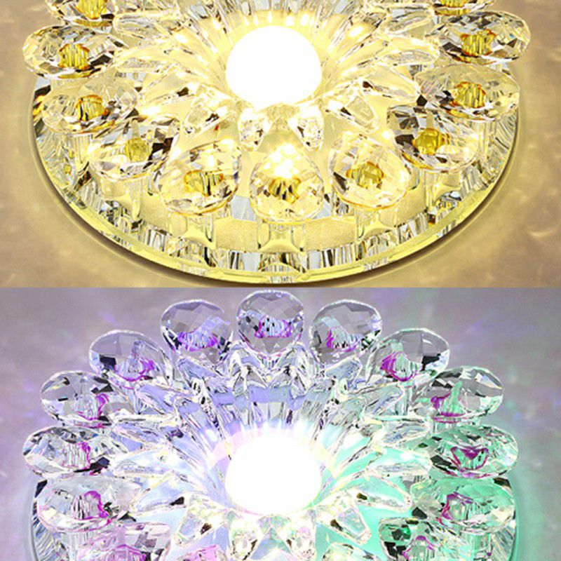 Plafonnier LED en cristal moderne à montage encastré, fleur violette, pour couloir