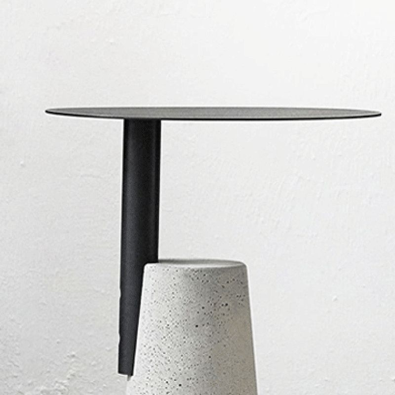 Round 1 Single Coffee Table Metal Cocktail Table with Cement Pedestal
