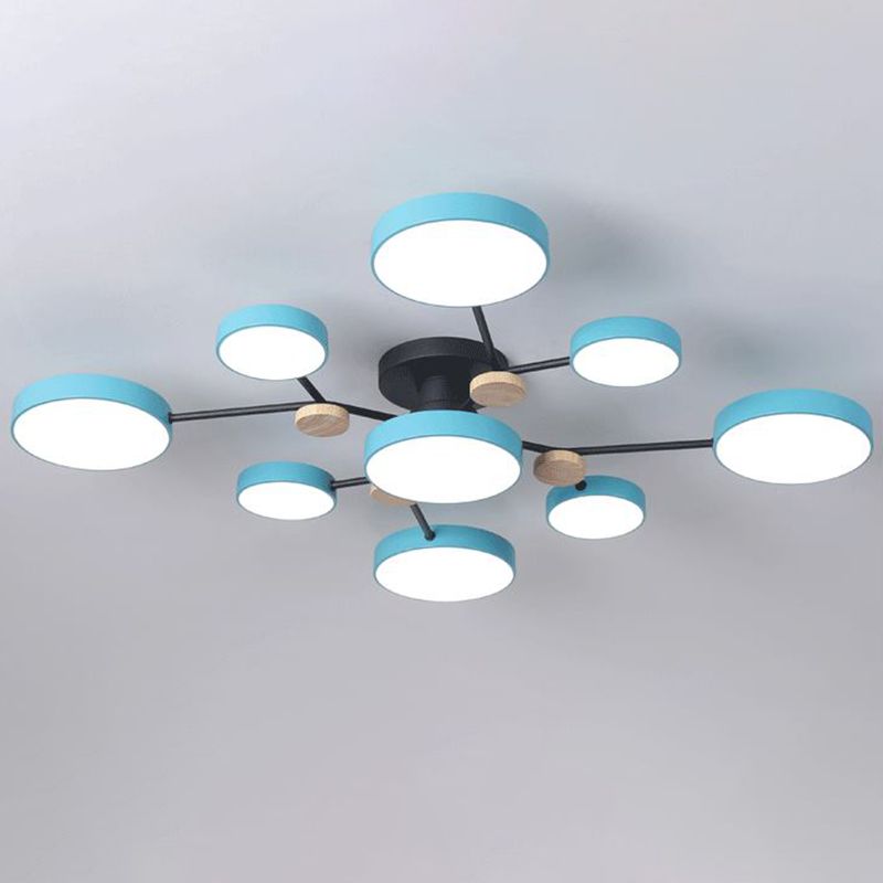 Modern Round Ceiling Light Colorful Multi Light Flush Mount Light with Wood for Bedroom