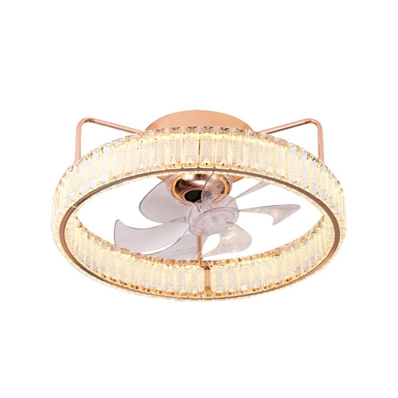 7-Blade LED Ceiling Fan Contemporary Crystal Golden Fan with Light for Foyer