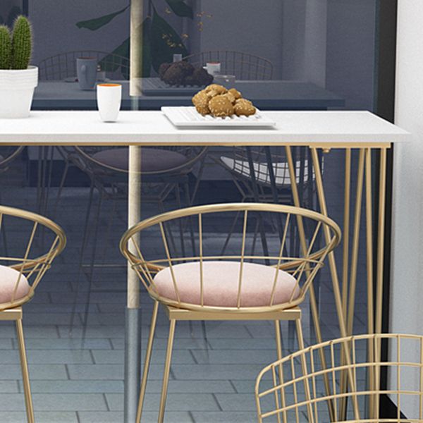 White Rectangle Pub Table Faux Marble Bar Height Cocktail Table with Metal Base