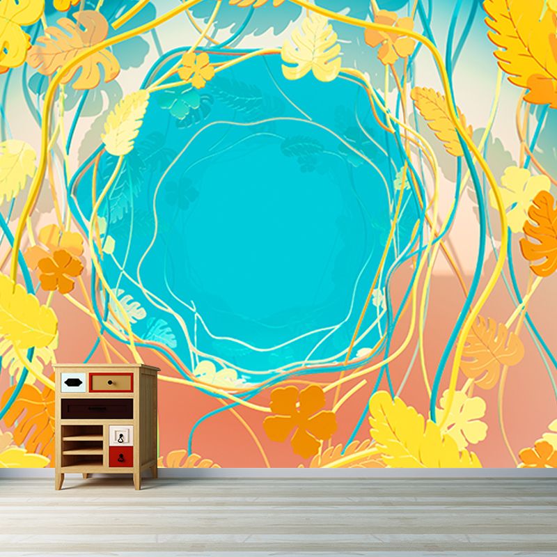 Illustration Stain Resistant Mural Wallpaper Tropical Plants Living Room Wall Mural