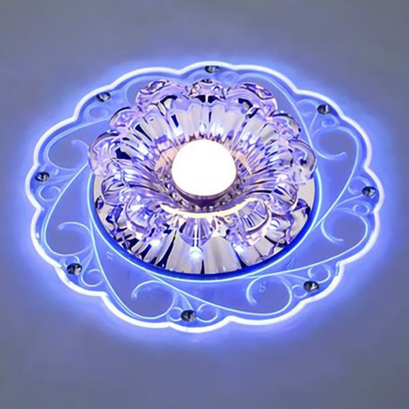 Plafonnier encastré moderne en cristal à LED pour couloir de forme florale en transparent