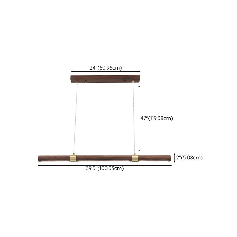 Single Modern Style Brown LED Wooden Linear Kitchen Island Light