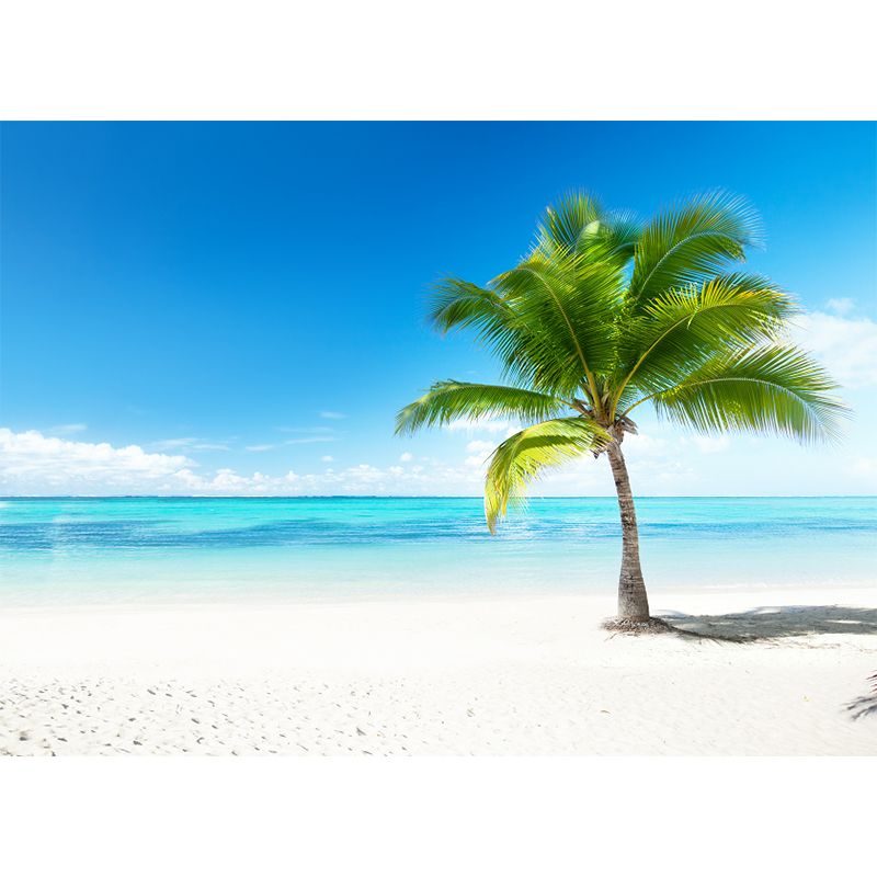 Blue-Green Tropical Wallpaper Murals Customized Coastal Palm Tree Wall Decor for Home
