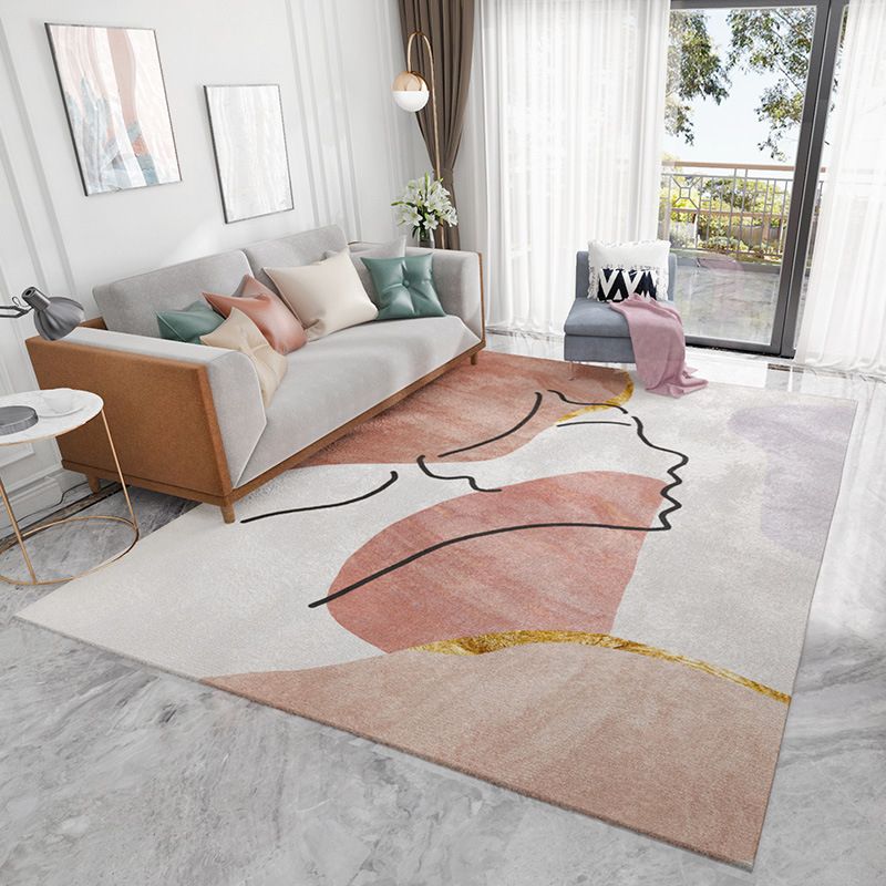 Beige Nordic Teppich Polyester Farbblock Teppich Waschbar für Wohnzimmer