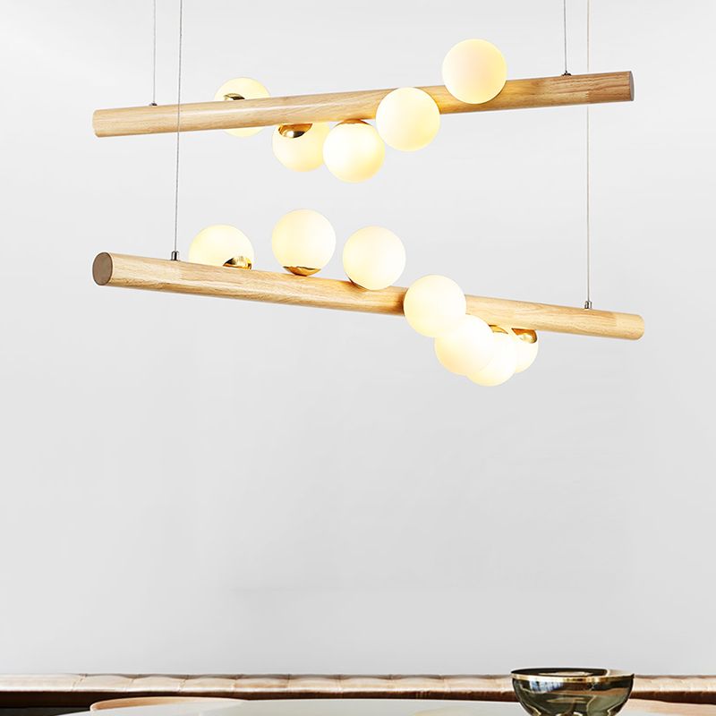 Contemporary Wood Kitchen Island Lighting Globe Shaded Ceiling Light for Room