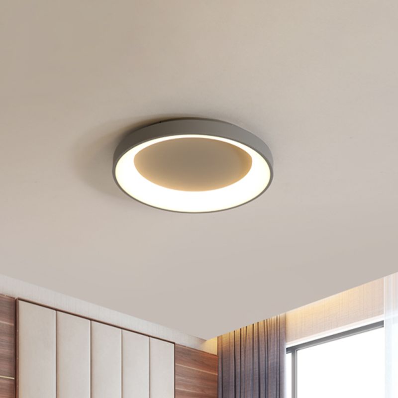 Nordic Style Plate Iron Ceiling Fixture 8.5"/16"/19.5" Wide LED Flush Mount Lamp in Grey/White for Bedroom