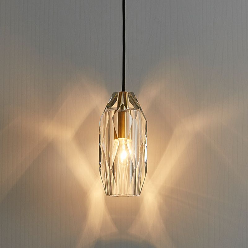 Post-modern Style Brass Crystal Hanging Light 3.9" Wide Mini Oval Simplicity Lighting Pendant for Restaurants Bar