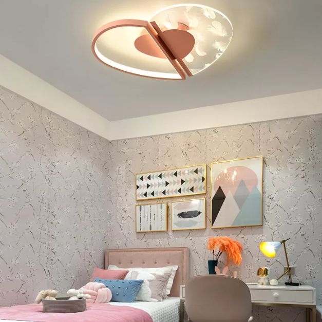 Love Heart Bedroom Flush Ceiling Light Acrylic Minimalist Feather LED Flush Mount Lighting