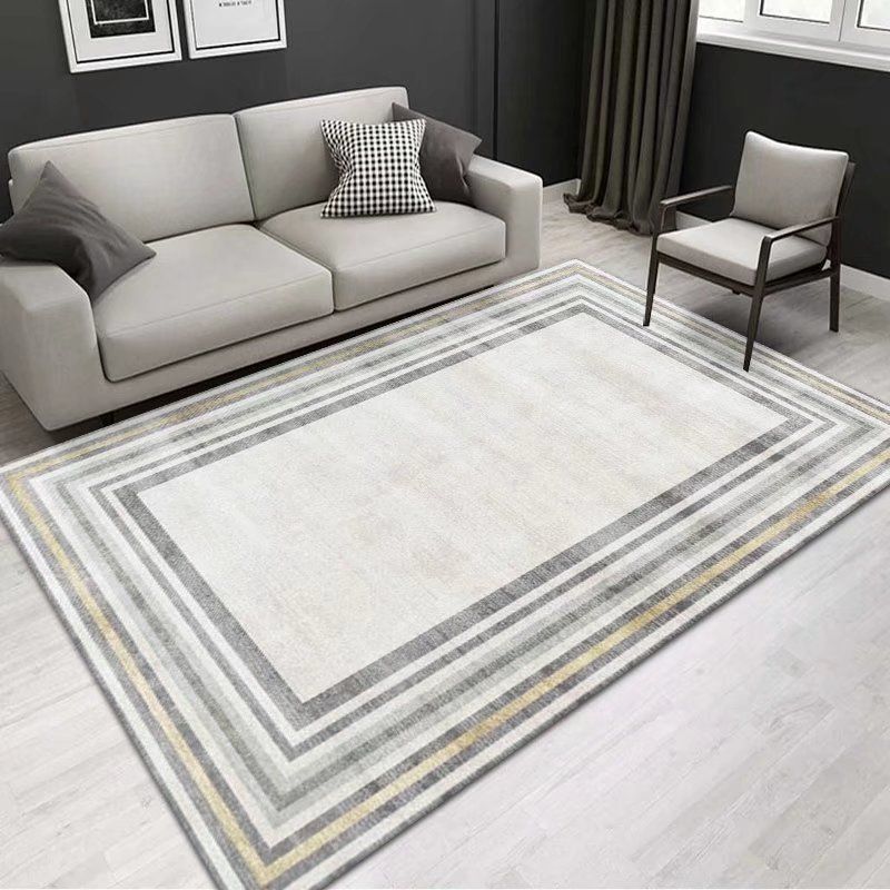 Beige Modern Carpet Polyester Line Carpet Non-Slip Backing Carpet for Drawing Room
