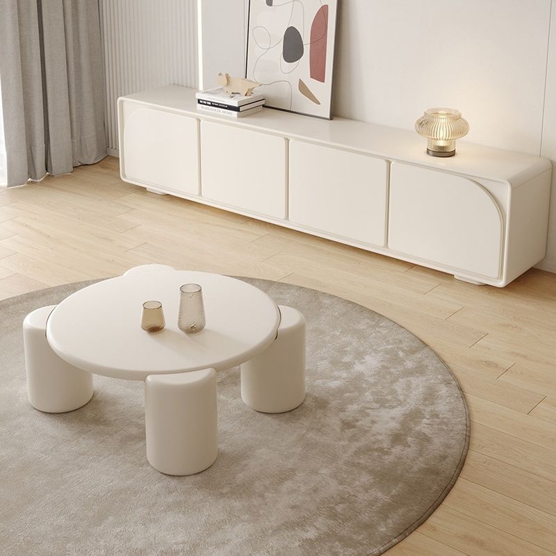 Modern Round Wood Coffee Table with 4 Legs Coffee Table in Cream