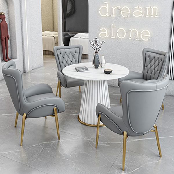 Glam 1/5 Pieces Dining Set Round Stone Dining Table for Kitchen