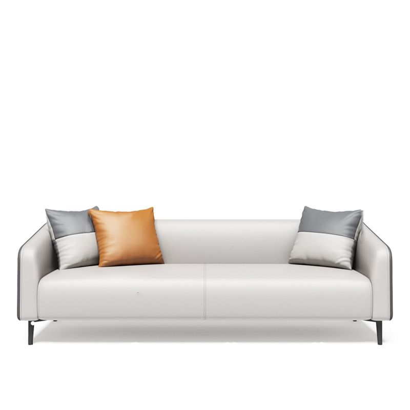 Modern Genuine Leather Sofa Sloped Arm Couch with Tight Seat for Apartment