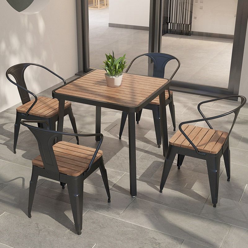 Industrial Metal Outdoors Dining Chairs Open Back Patio Arm Chair