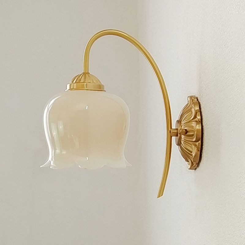 Metal Modern Wall Sconce Flower Shape Wall Light with Resin Shade for Bedroom