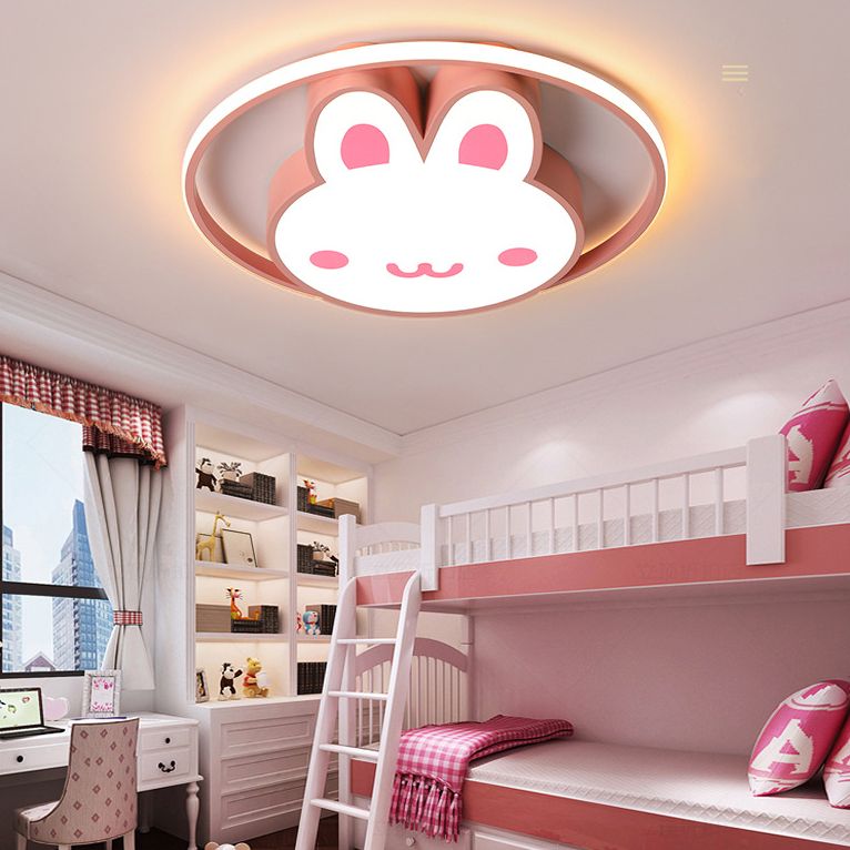 19.5" Brede Leuke Cartoon Konijn LED Plafond Licht Eye Protection Acryl Roze Verlichting Fixture voor Kleuterschool