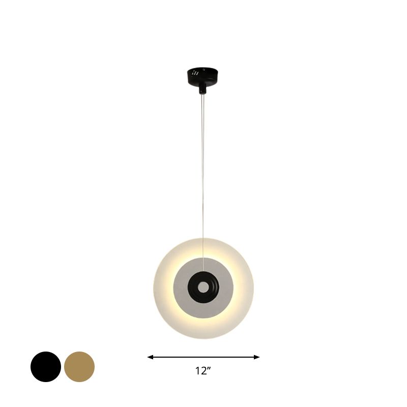 Moderne LED -hanglamp met een witte glazen schaduw Zwart/gouden cirkelvormige hanglamp, 12 "/14"/16 "W