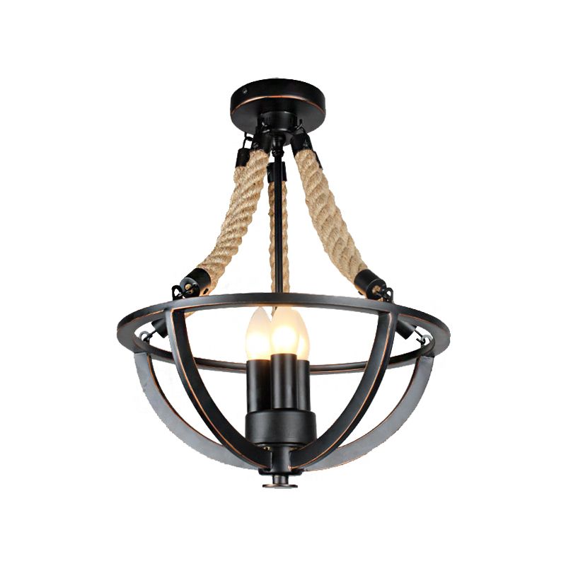 Black 3-Light Pendant lustre Industrial Metal and Corde Bougie Hanging Light pour le salon