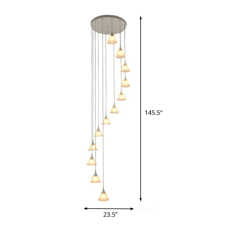 Modernist Floral Ceiling Pendant Lamp 12 Bulbs White Glass Multiple Hanging Light