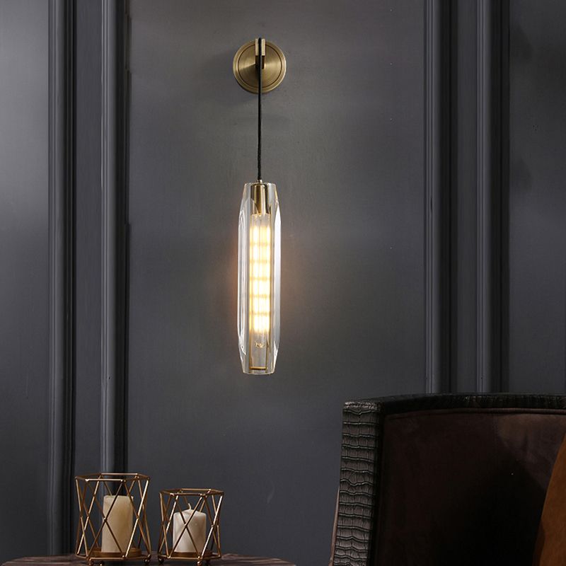 Unique Shade Crystal Wall Sconce Modern Style Single Light Wall Mounted Light in Brass