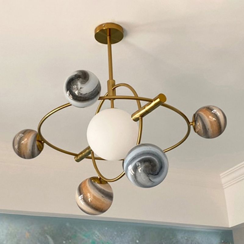 Modern Style Spherical Shape Chandelier Lights Glass Hanging Lights in Gold