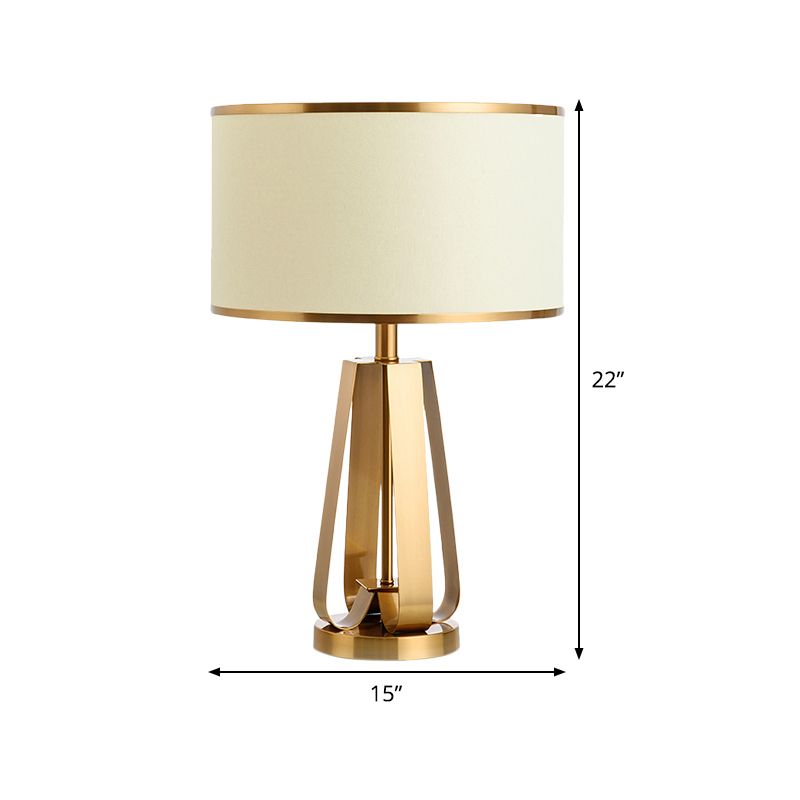 Stoff Drum Tischlampe Moderne 1 Kopf Gold Lesebuchbuch mit Metallbasis